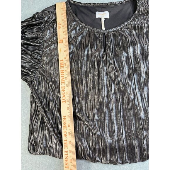 Laundry by Shelli Segal Metallic Crinkle Elastic Waist Blouse Lined Size Medium - Picture 6 of 13